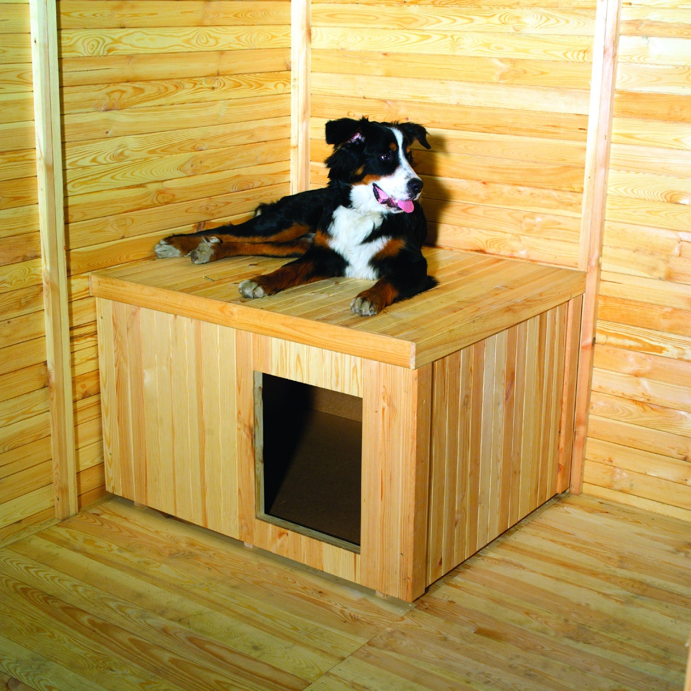 Pferdesport Hundehütte für Hundezwinger "Bruno" natur Massivholz  108x89x69cm