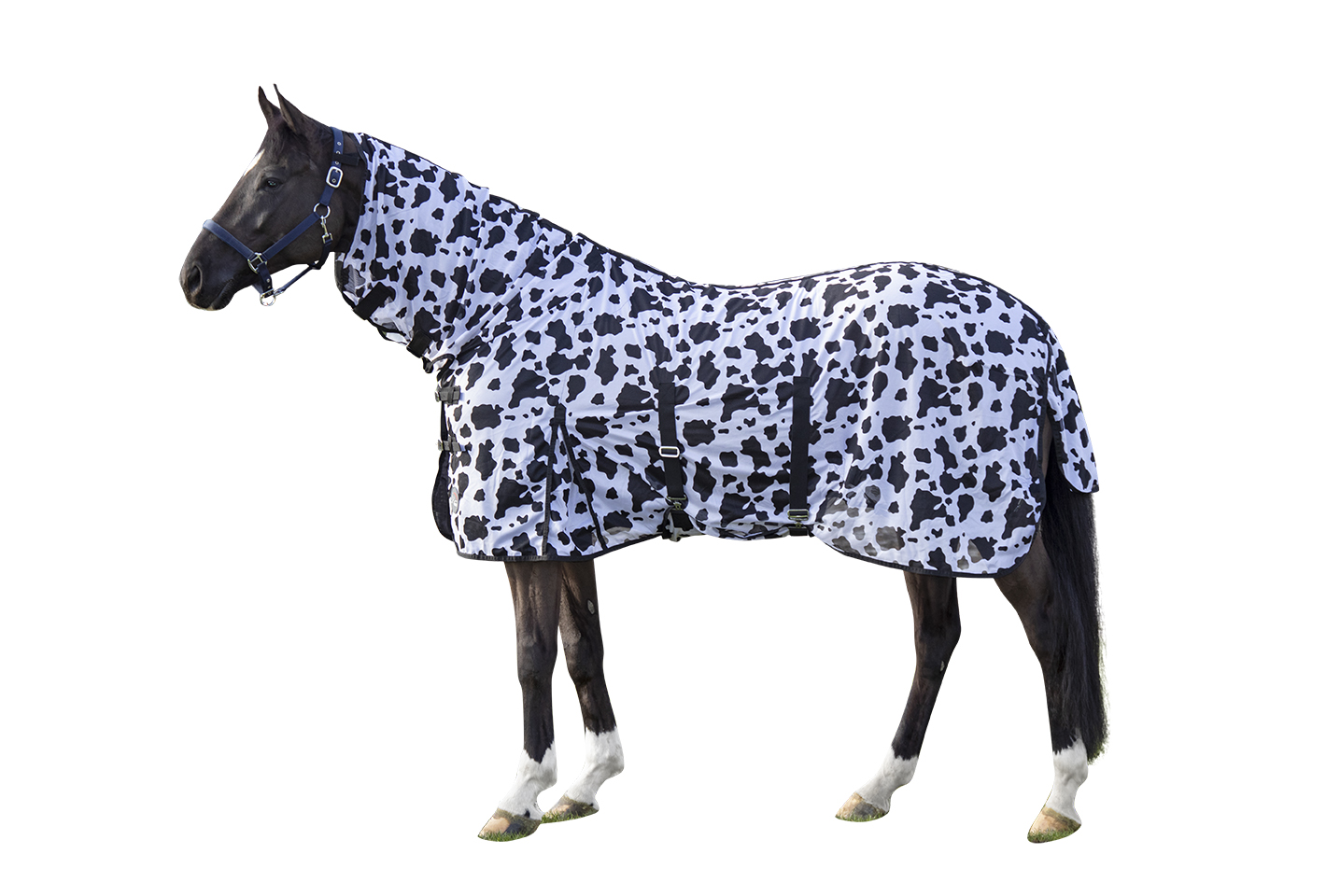 Fliegendecke mit Halsteil "Cow", schwarz/weiß