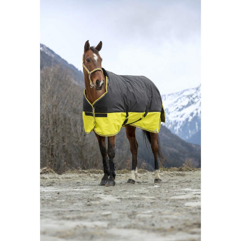 EQUITHÈME TYREX 600D "Reflective" Decke, 300g Füllung, Pferdedecke, schwarz/gelb, Weidedecke
