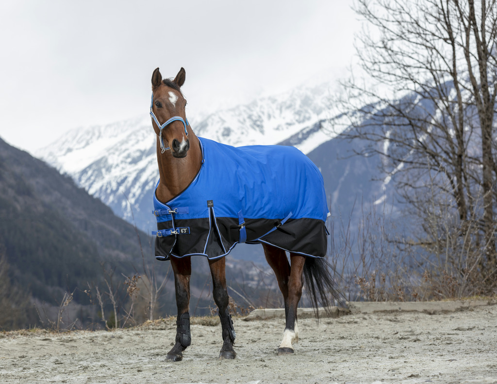 EQUITHÈME TYREX 1200D "Aisance" Decke, 300g Füllung, Pferdedecke, blau/schwarz, Weidedecke