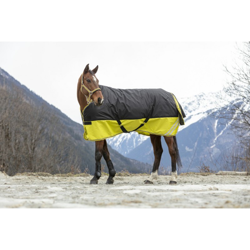 EQUITHÈME TYREX 600D "Reflective" Decke, 300g Füllung, Pferdedecke, schwarz/gelb, Weidedecke