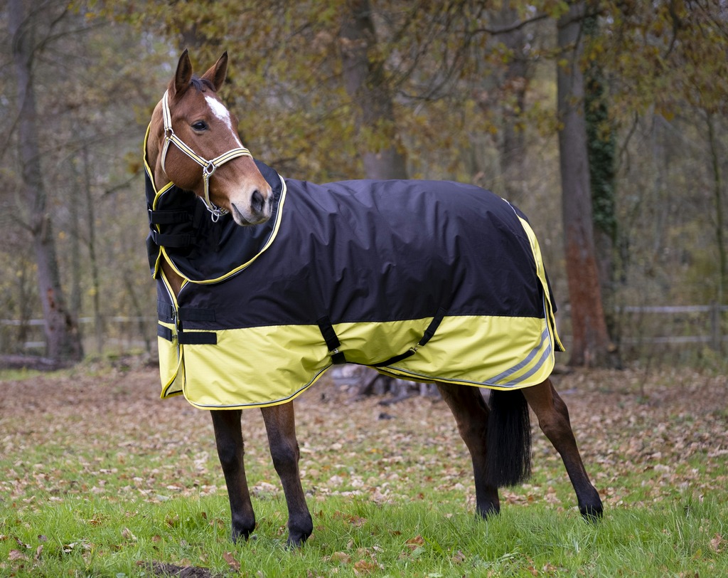 EQUITHÈME TYREX 600D "Reflective" Halsteil, schwarz/gelb, 200g Füllung