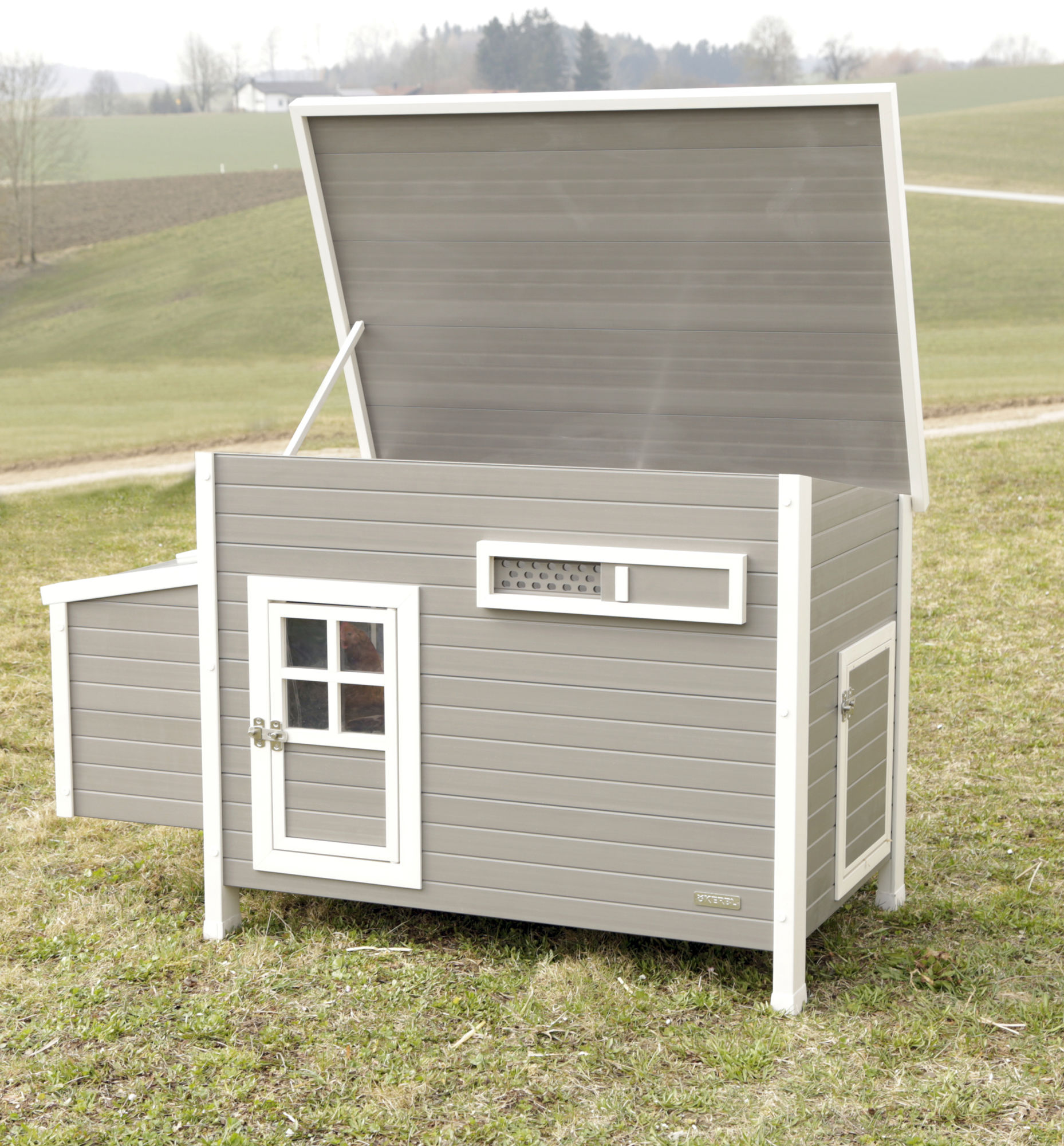 Kerbl ECO-Kunststoffstall "Barney", Hühnerstall, 137 x 73 x 83 cm, weiß/grau