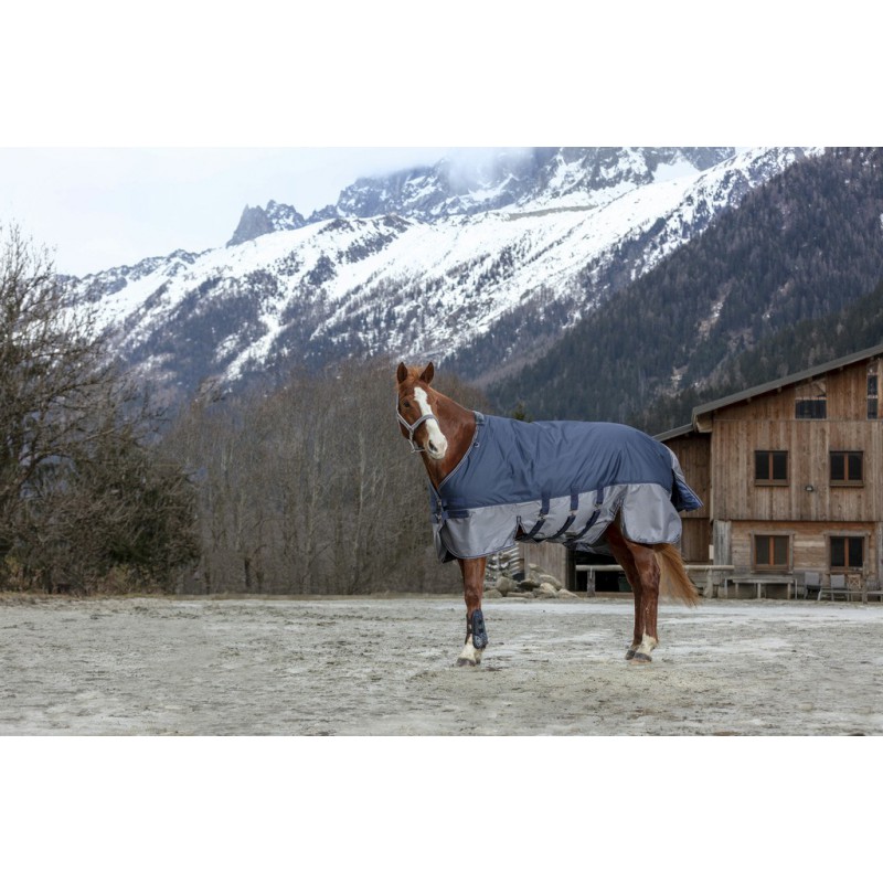 EQUITHÈME "TYREX 600D" Belly Belt Decke, 300g Füllung, Pferdedecke, marineblau/grau, Weidedecke