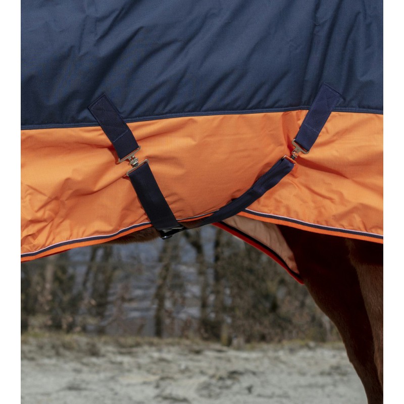 EQUITHÈME "TYREX 600D" Decke, 0g Füllung, Pferdedecke, marineblau/orange, Weidedecke