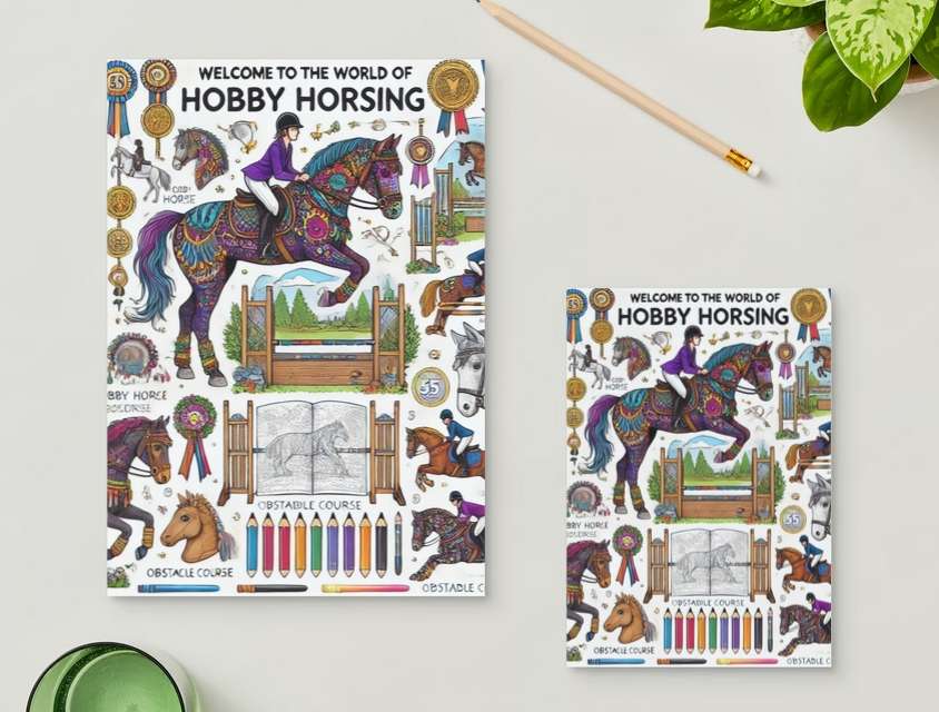 HKM Hobby Horse Set,Malbuch und Hobby Horses Steckenpferde "Deluxe"