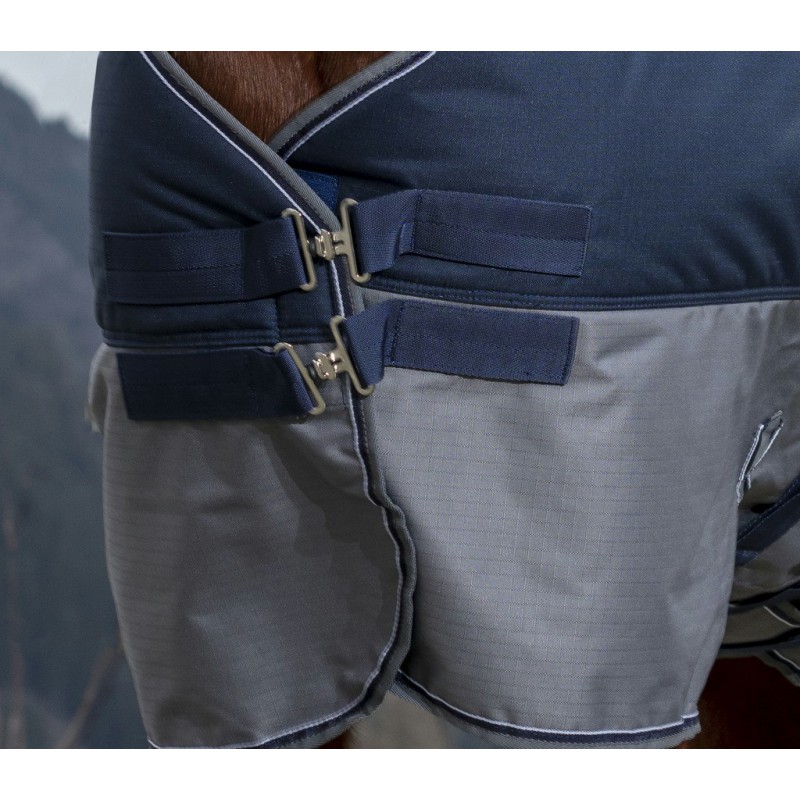 EQUITHÈME "TYREX 600D" Belly Belt Decke, 300g Füllung, Pferdedecke, marineblau/grau, Weidedecke