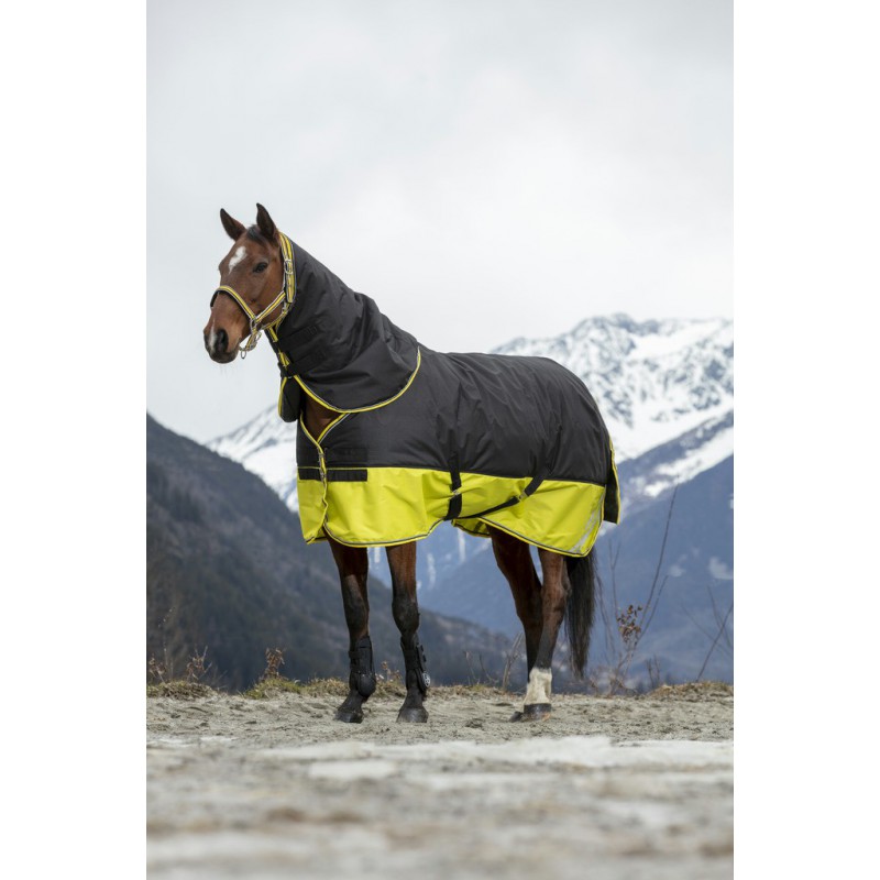 EQUITHÈME TYREX 600D "Reflective" Decke, 300g Füllung, Pferdedecke, schwarz/gelb, Weidedecke