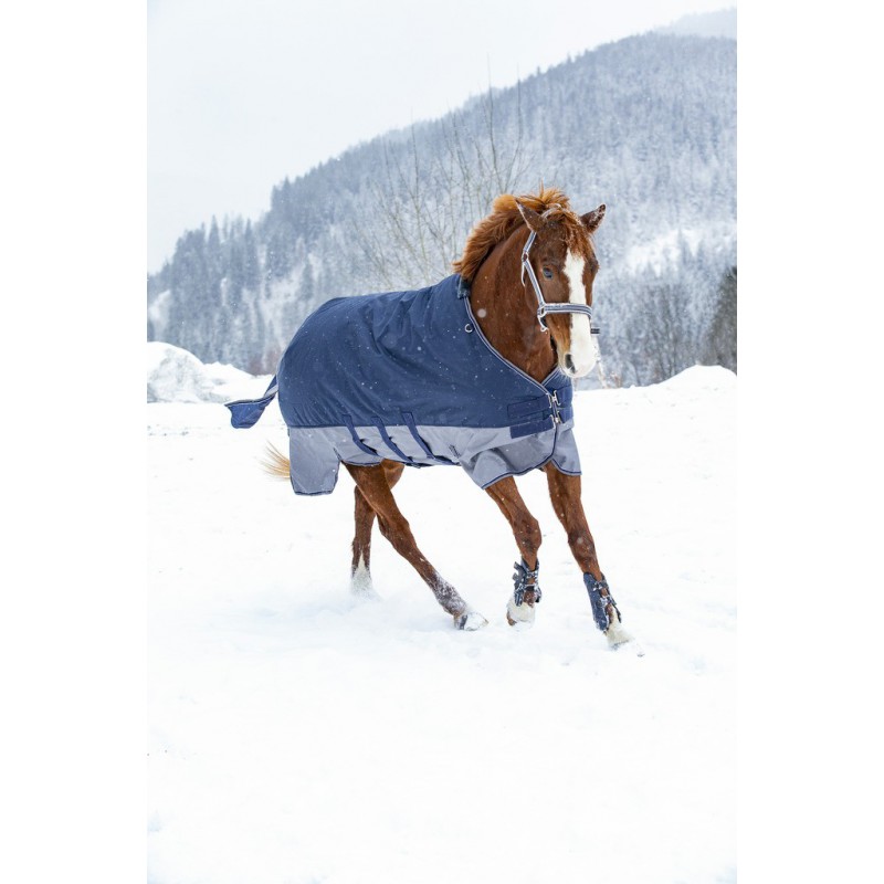 EQUITHÈME "TYREX 600D" Belly Belt Decke, 300g Füllung, Pferdedecke, marineblau/grau, Weidedecke
