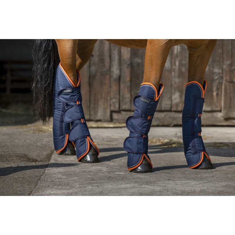 EQUITHÈME "TYREX 600D" Transportgamaschen, marineblau/orange