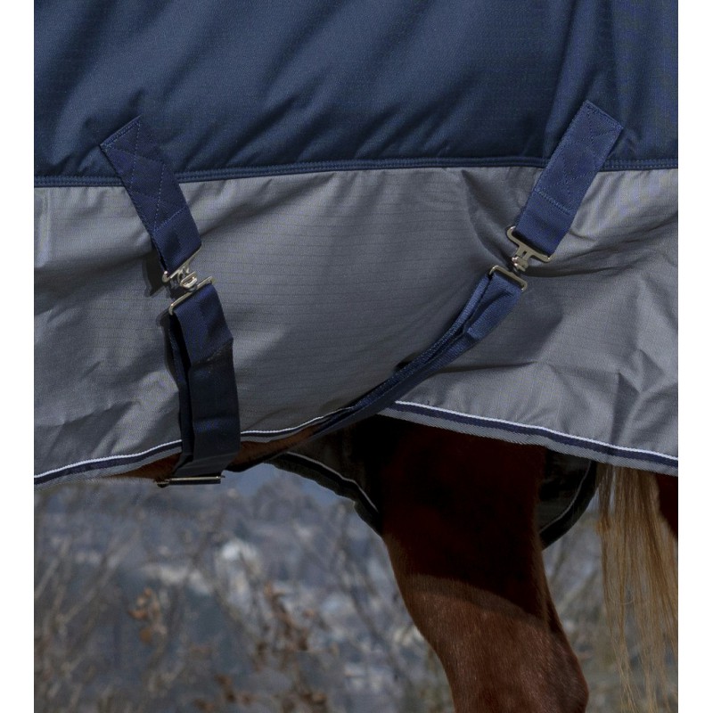 EQUITHÈME "TYREX 600D" Combo Decke, 0g Füllung, mit Halsteil, marineblau/grau, Weidedecke