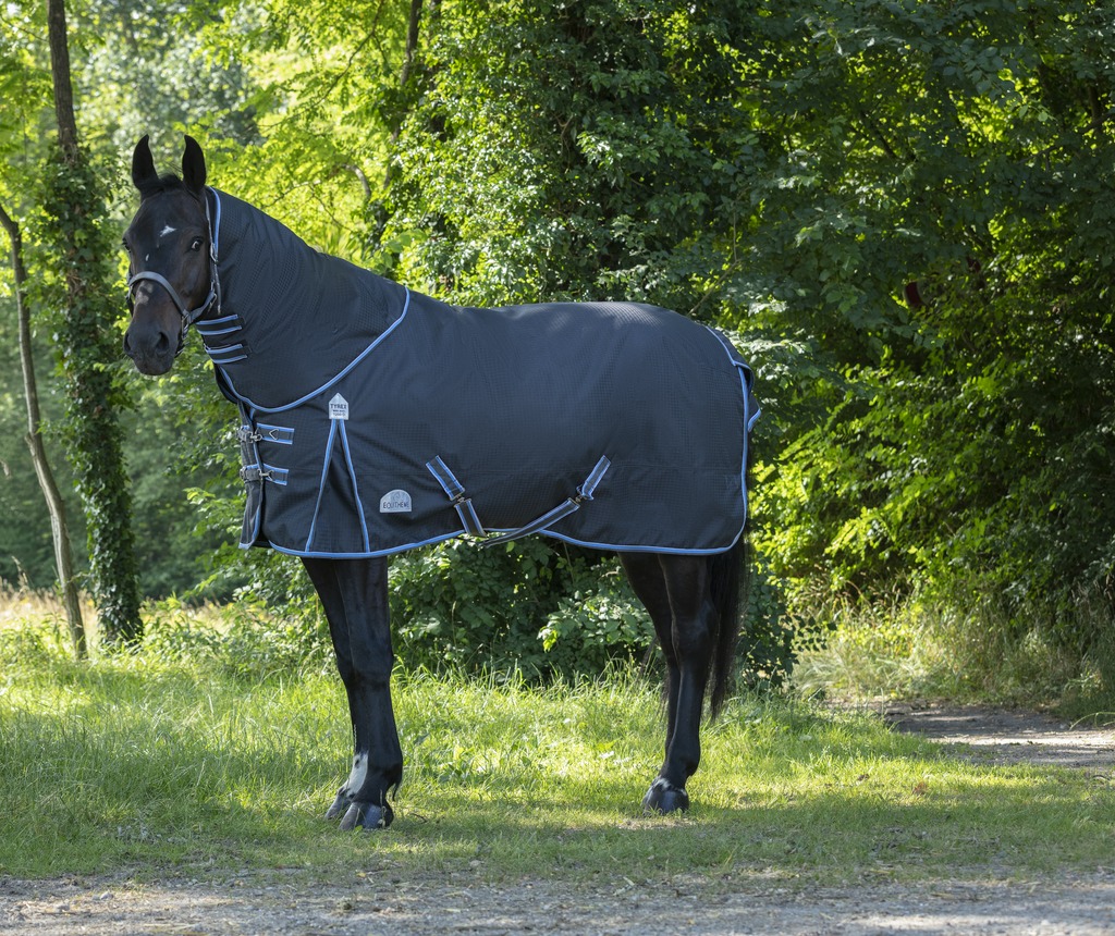 EQUITHÈME "TYREX 1200D" 8000/8000 Decke, 300g Füllung, Pferdedecke, grau/blau, Weidedecke