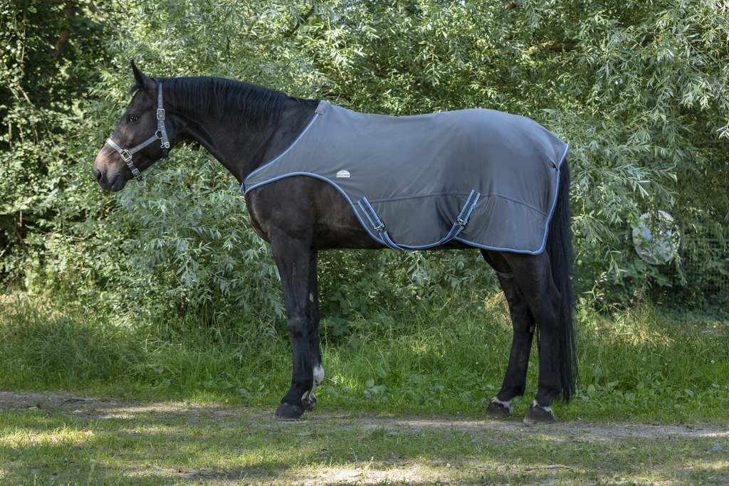 EQUITHÈME "Softshell" Führmaschinendecke, Führanlagendecke, Schrittdecke, grau/blau