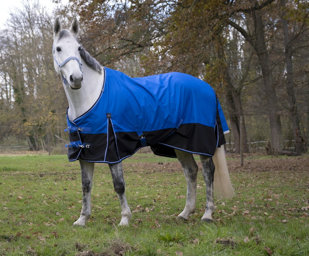 EQUITHÈME TYREX 1200D "Aisance" Decke, 50g Füllung, Pferdedecke, blau/schwarz, Weidedecke