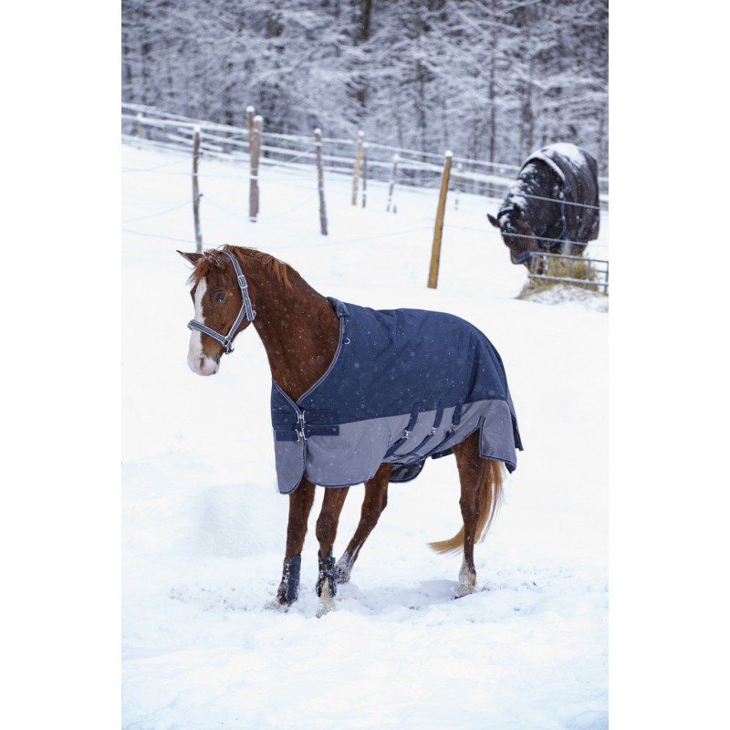 EQUITHÈME "TYREX 600D" Belly Belt Decke, 300g Füllung, Pferdedecke, marineblau/grau, Weidedecke