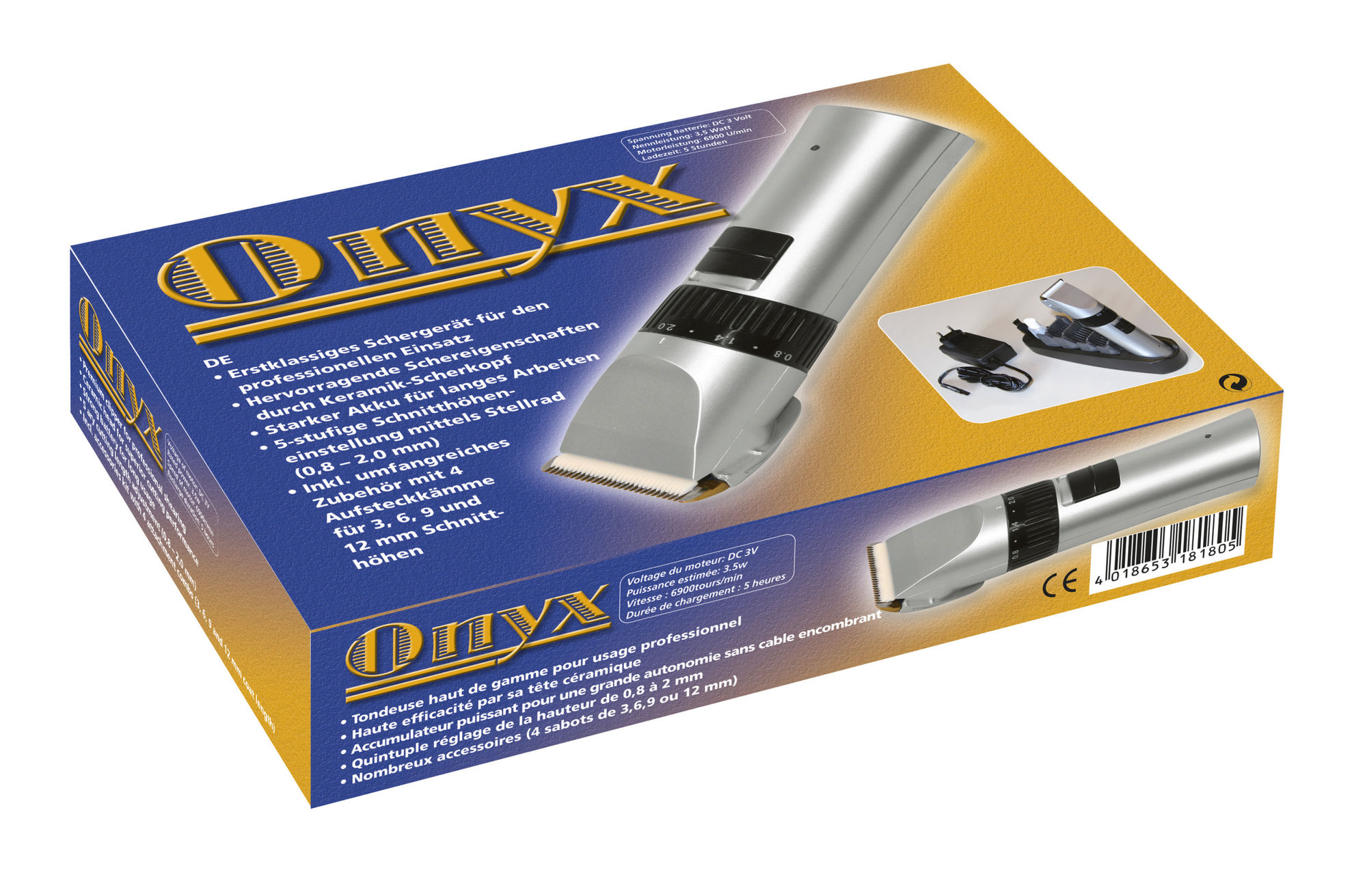 Akku-Schermaschine Onyx, inkl. Zubehör, silber