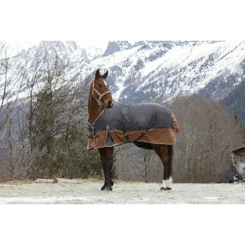 EQUITHÈME TYREX 600D "Aisance" Decke, 300g Füllung, Pferdedecke, grau/braun, Weidedecke