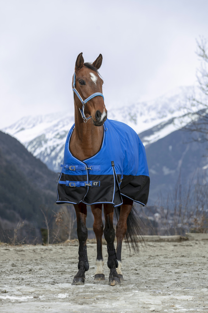 EQUITHÈME TYREX 1200D "Aisance" Decke, 300g Füllung, Pferdedecke, blau/schwarz, Weidedecke