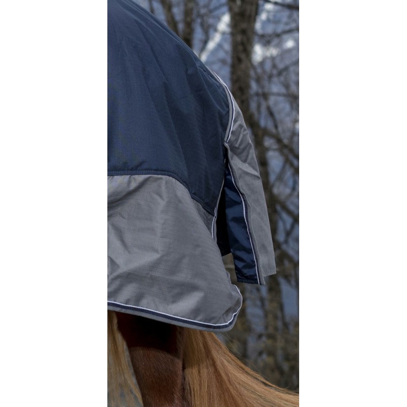 EQUITHÈME "TYREX 600D" Combo Decke, 0g Füllung, mit Halsteil, marineblau/grau, Weidedecke