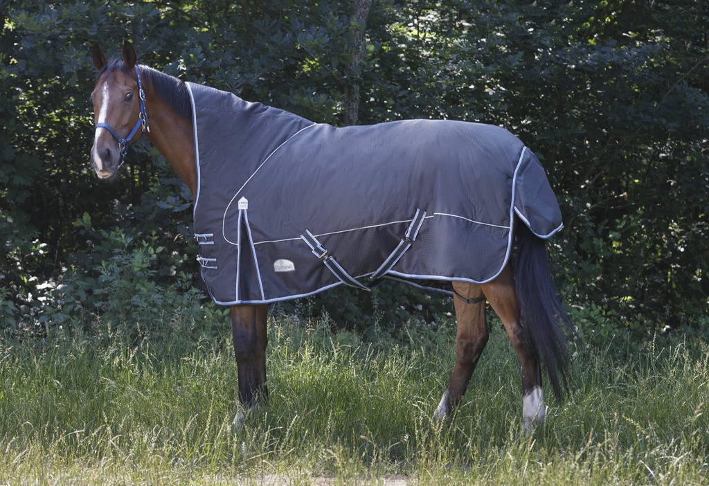 EQUITHÈME "TYREX 1200D" 8000/8000 High-Neck-Decke, 300g Füllung, Pferdedecke, grau/blau, Weidedecke