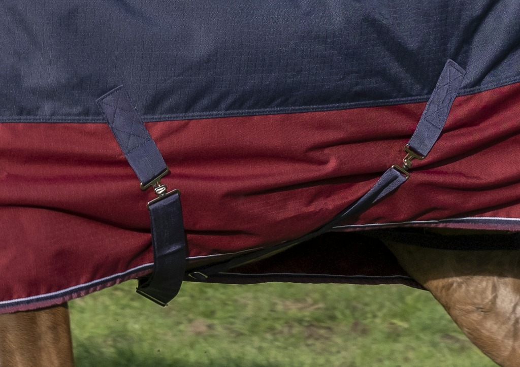 EQUITHÈME "TYREX 1200D" High-Neck Decke, 300g Füllung, marineblau/bordeaux, Weidedecke, Pferdedecke
