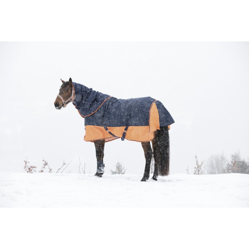 EQUITHÈME "TYREX 600D" Decke, 0g Füllung, Pferdedecke, marineblau/orange, Weidedecke