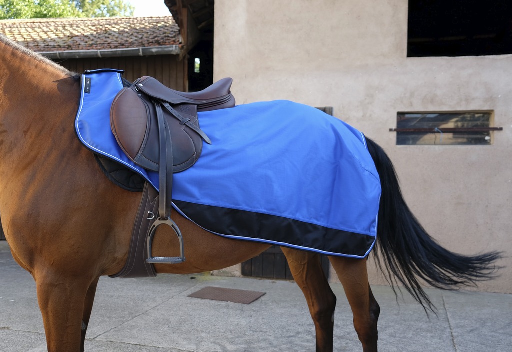 EQUITHÈME "TYREX 1200D", Nierendecke, blau/schwarz, anti-pilling Polarfleece, Ausreitdecke
