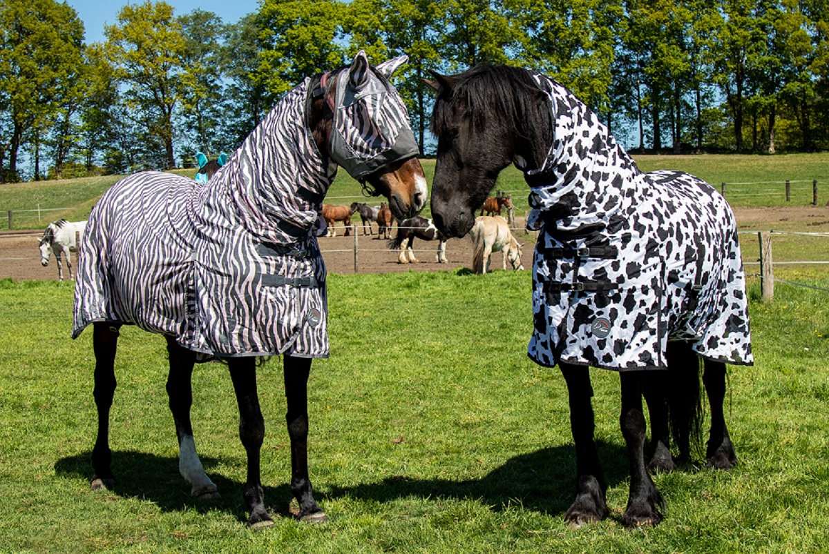 Fliegendecke mit Halsteil "Cow", schwarz/weiß