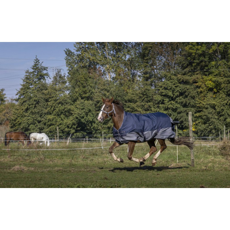 EQUITHÈME "TYREX 600D" High-Neck-Decke, 300g Füllung, Pferdedecke, marineblau/grau, Weidedecke