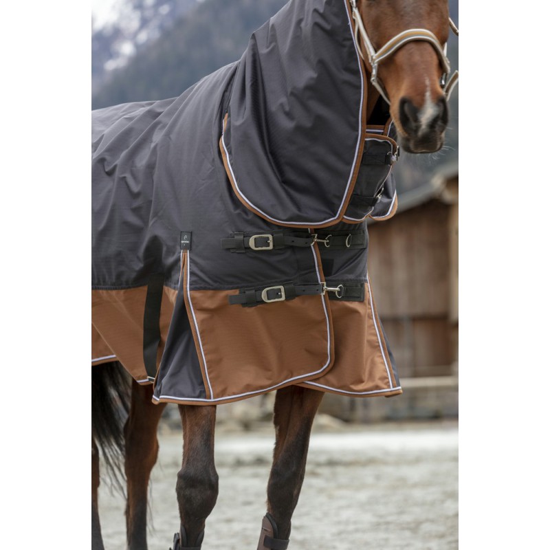 EQUITHÈME TYREX 600D "Aisance" Combo Decke, 300g Füllung, grau/braun, mit Halsteil, Weidedecke