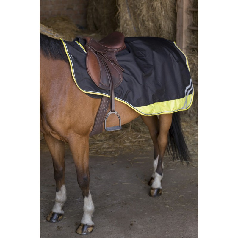 EQUITHÈME TYREX 600D "Reflective", Nierendecke, schwarz/gelb, Pferdedecke, Ausreitdecke