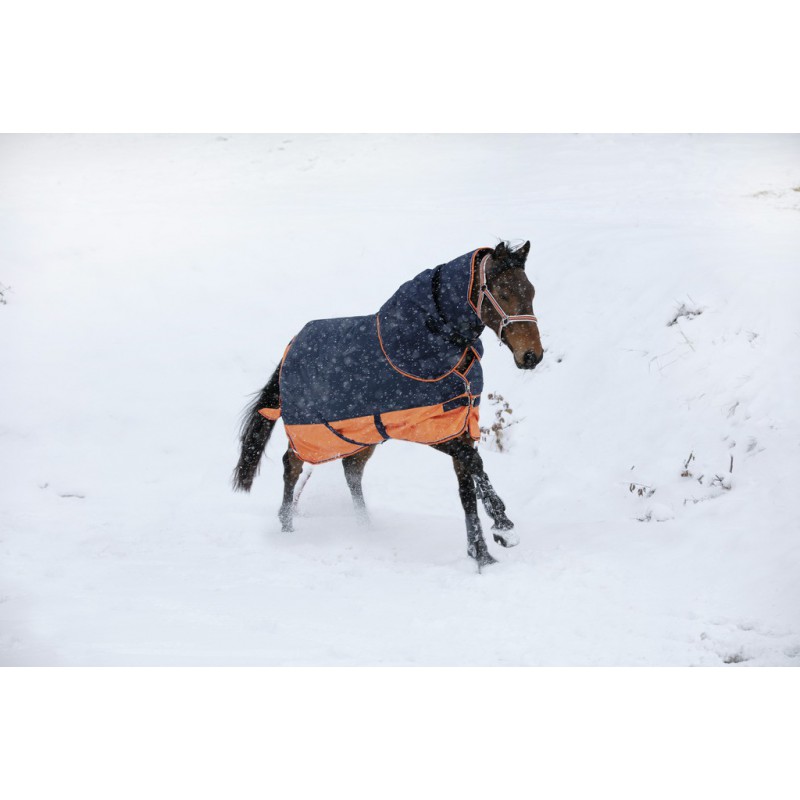 EQUITHÈME "TYREX 600D" Decke, 0g Füllung, Pferdedecke, marineblau/orange, Weidedecke
