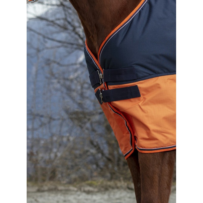 EQUITHÈME "TYREX 600D" Decke, 0g Füllung, Pferdedecke, marineblau/orange, Weidedecke