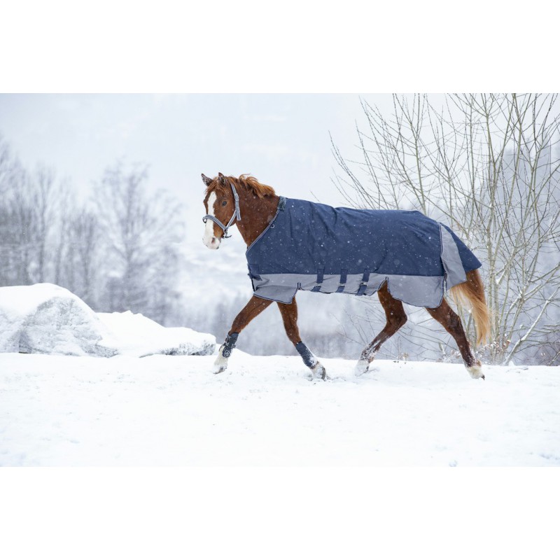 EQUITHÈME "TYREX 600D" Belly Belt Decke, 300g Füllung, Pferdedecke, marineblau/grau, Weidedecke