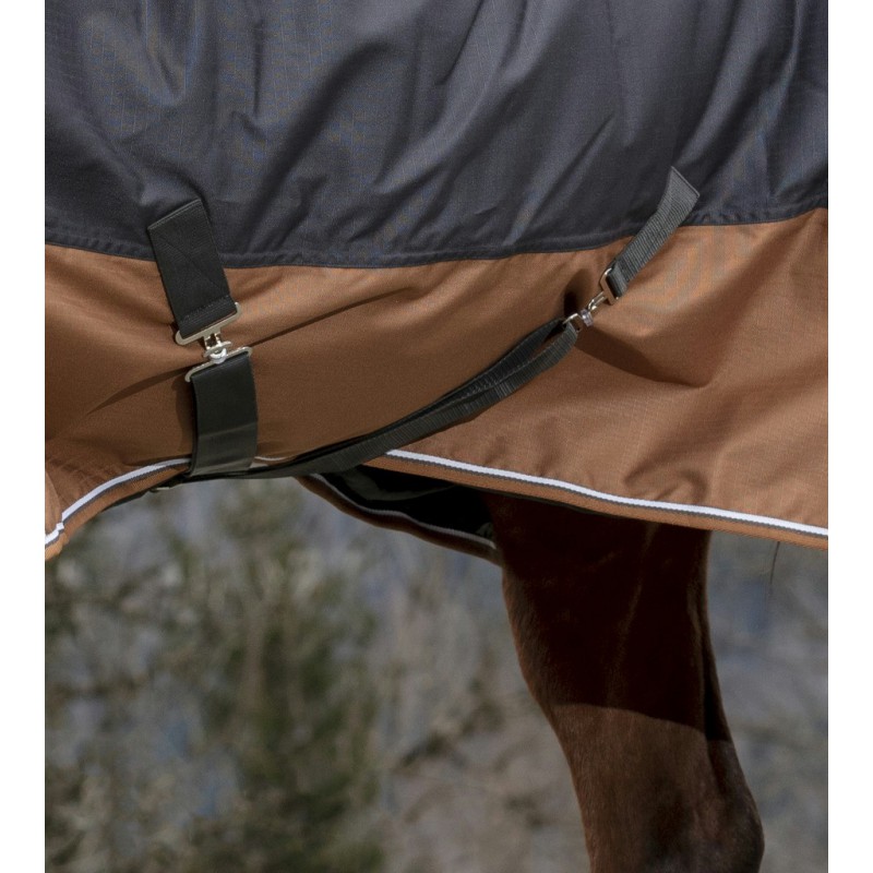 EQUITHÈME TYREX 600D "Aisance" High Neck Weidedecke, 300g Füllung, grau/braun, Pferdedecke