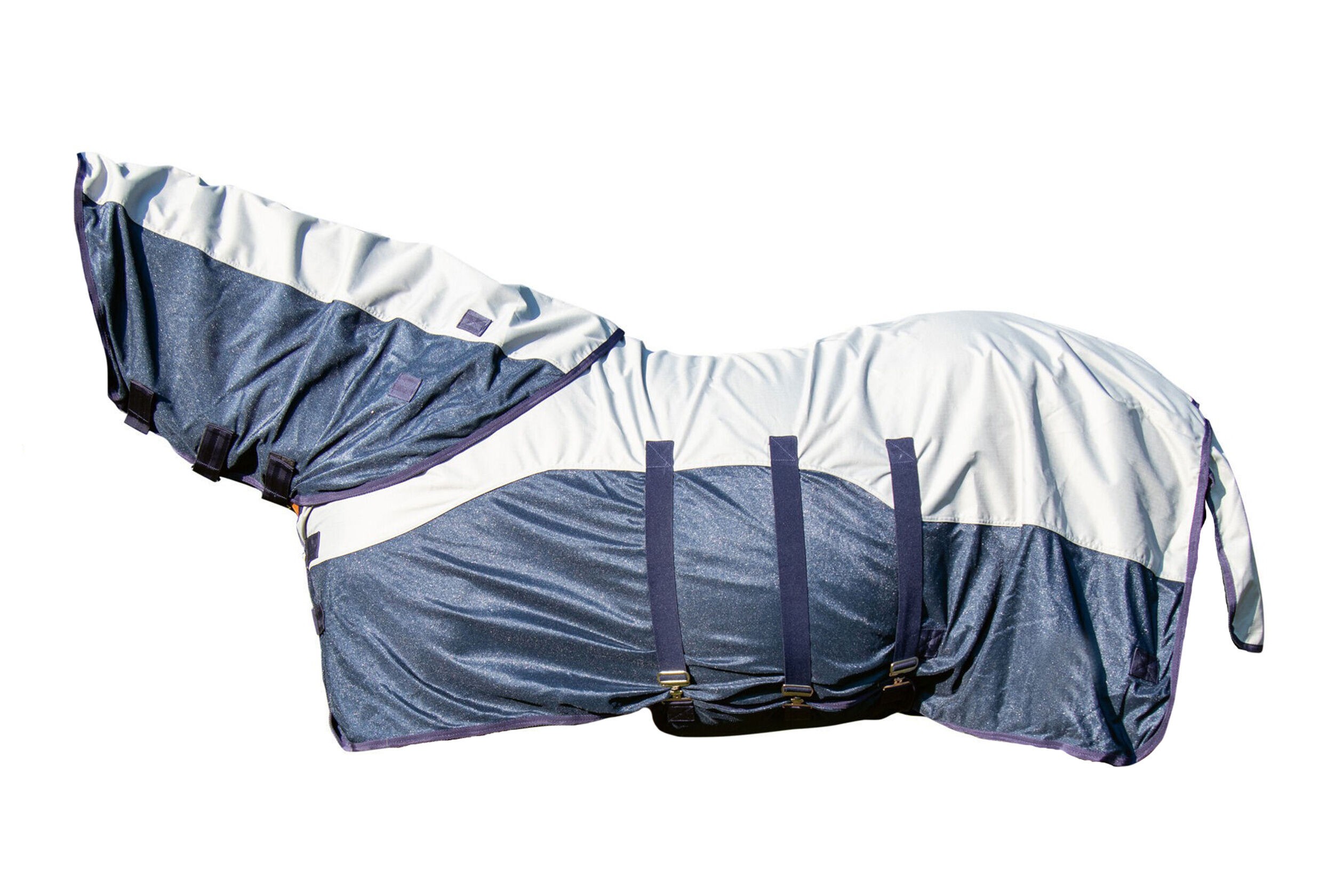HKM Fliegendecke "Rain", mit Halsteil und Bauchlatz, dunkelblau/grau
