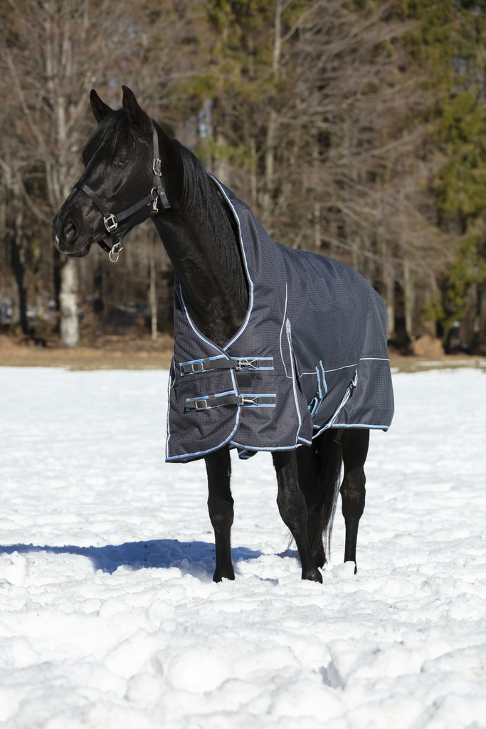 EQUITHÈME "TYREX 1200D" 8000/8000 High-Neck-Decke, 300g Füllung, Pferdedecke, grau/blau, Weidedecke