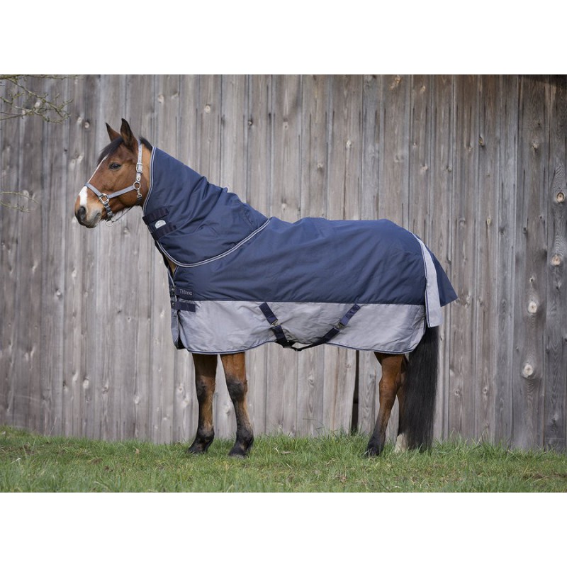 EQUITHÈME "TYREX 600D" Decke, mit Polar-Fleece-Futter, Pferdedecke, marineblau/grau, Weidedecke
