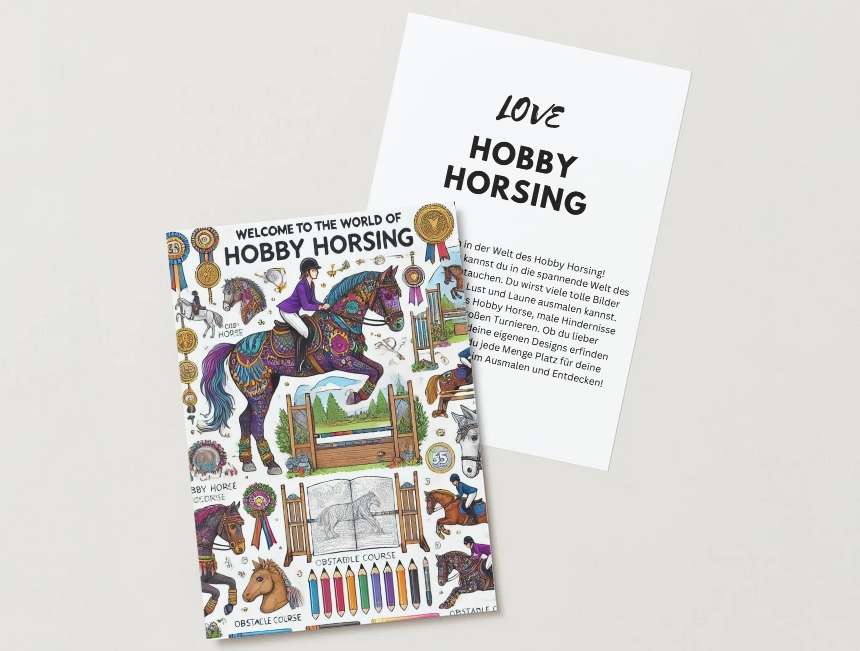 HKM Hobby Horse Set,Malbuch und Stallschild "Hobby Horsing"