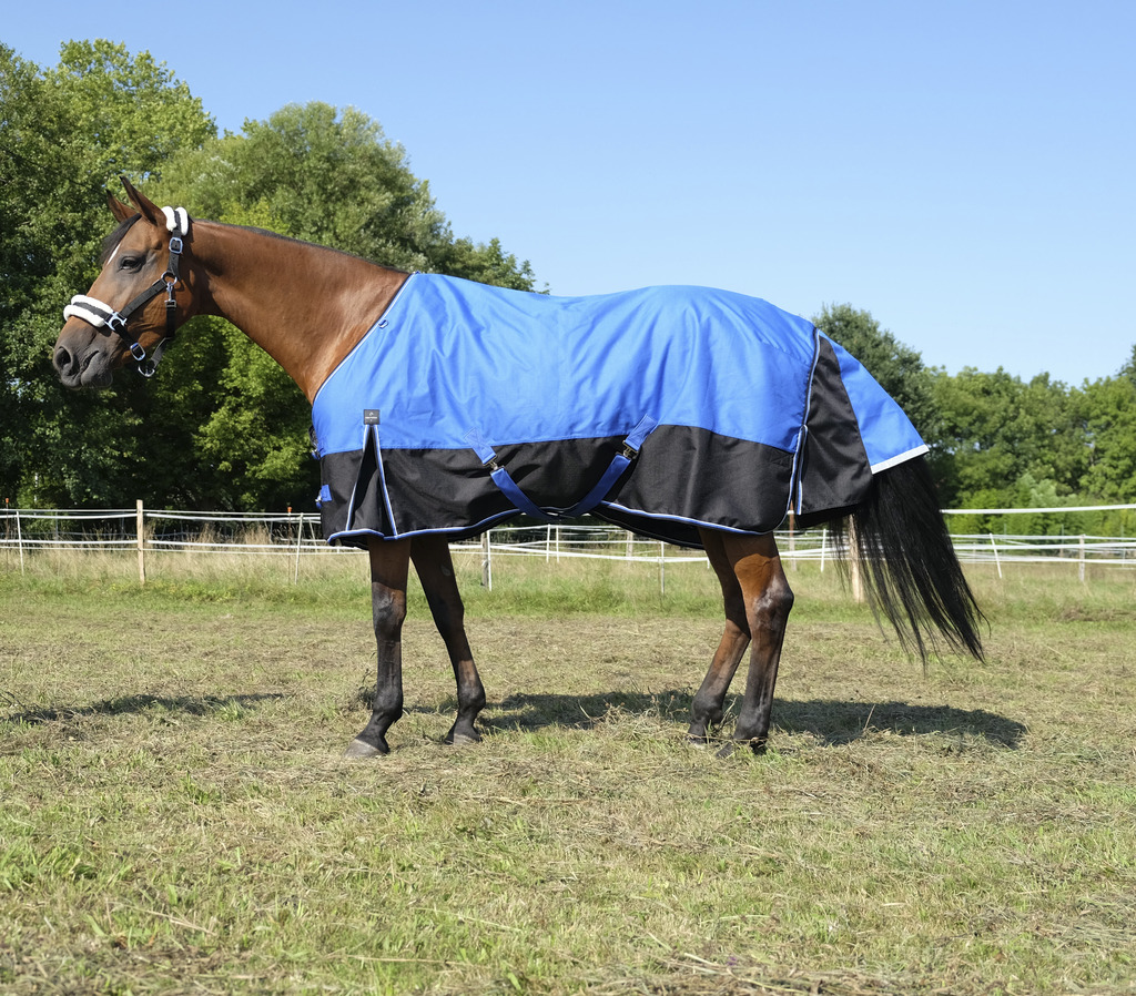 EQUITHÈME TYREX 1200D "Aisance" Decke, 50g Füllung, Pferdedecke, blau/schwarz, Weidedecke