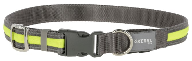 Kerbl Leuchthalsband Light & Reflex grau / neon gelb 20mm reflektierend