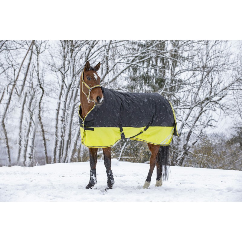 EQUITHÈME TYREX 600D "Reflective" Decke, 300g Füllung, Pferdedecke, schwarz/gelb, Weidedecke
