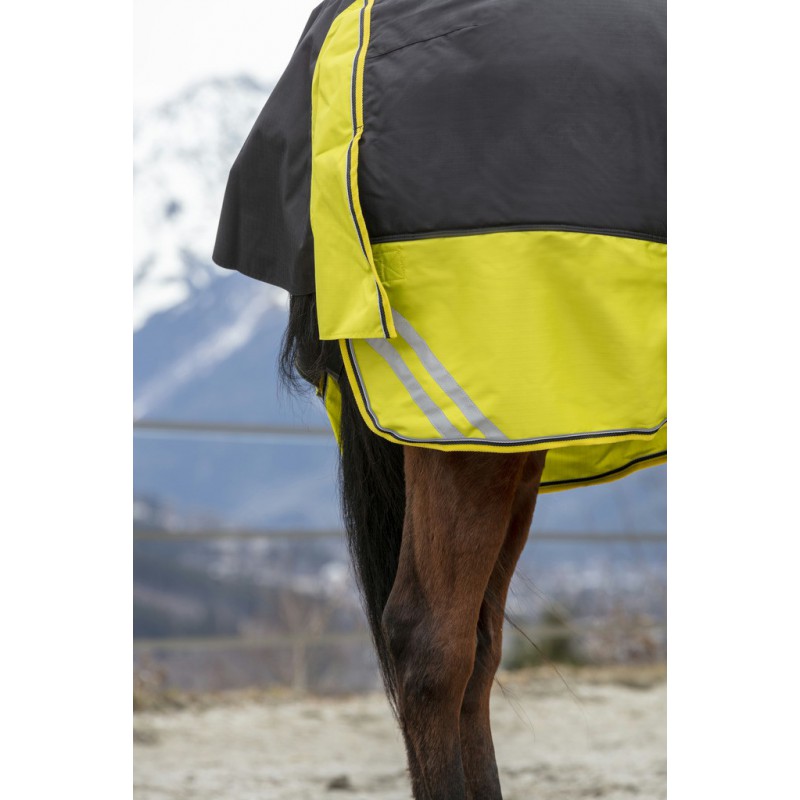 EQUITHÈME TYREX 600D "Reflective" Decke, 300g Füllung, Pferdedecke, schwarz/gelb, Weidedecke