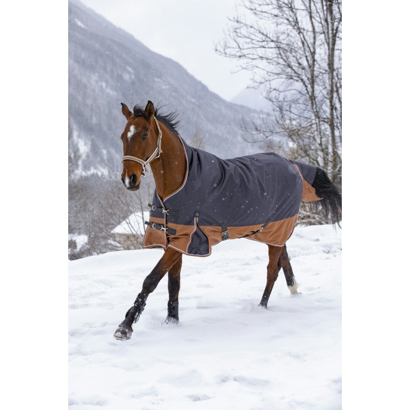 EQUITHÈME TYREX 600D "Aisance" High Neck Weidedecke, 300g Füllung, grau/braun, Pferdedecke