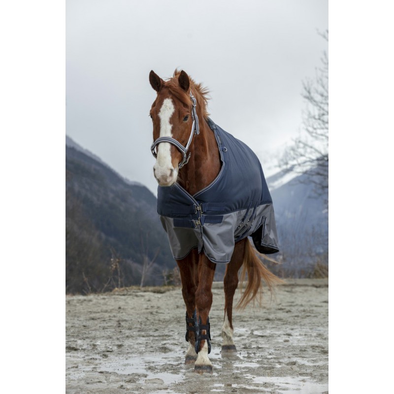 EQUITHÈME "TYREX 600D" Belly Belt Decke, 300g Füllung, Pferdedecke, marineblau/grau, Weidedecke