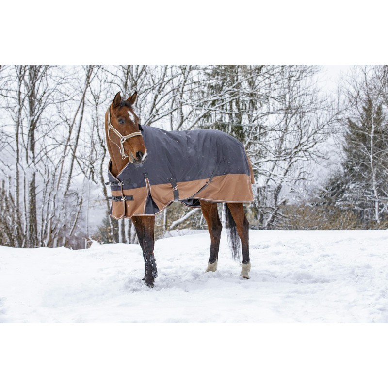 EQUITHÈME TYREX 600D "Aisance" Decke, 300g Füllung, Pferdedecke, grau/braun, Weidedecke