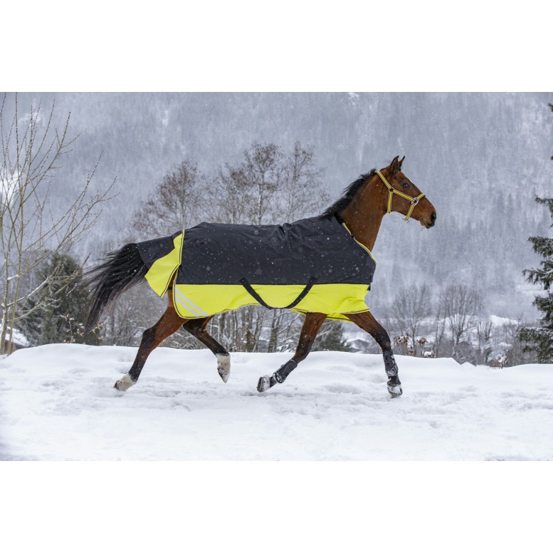 EQUITHÈME TYREX 600D "Reflective" Decke, 300g Füllung, Pferdedecke, schwarz/gelb, Weidedecke