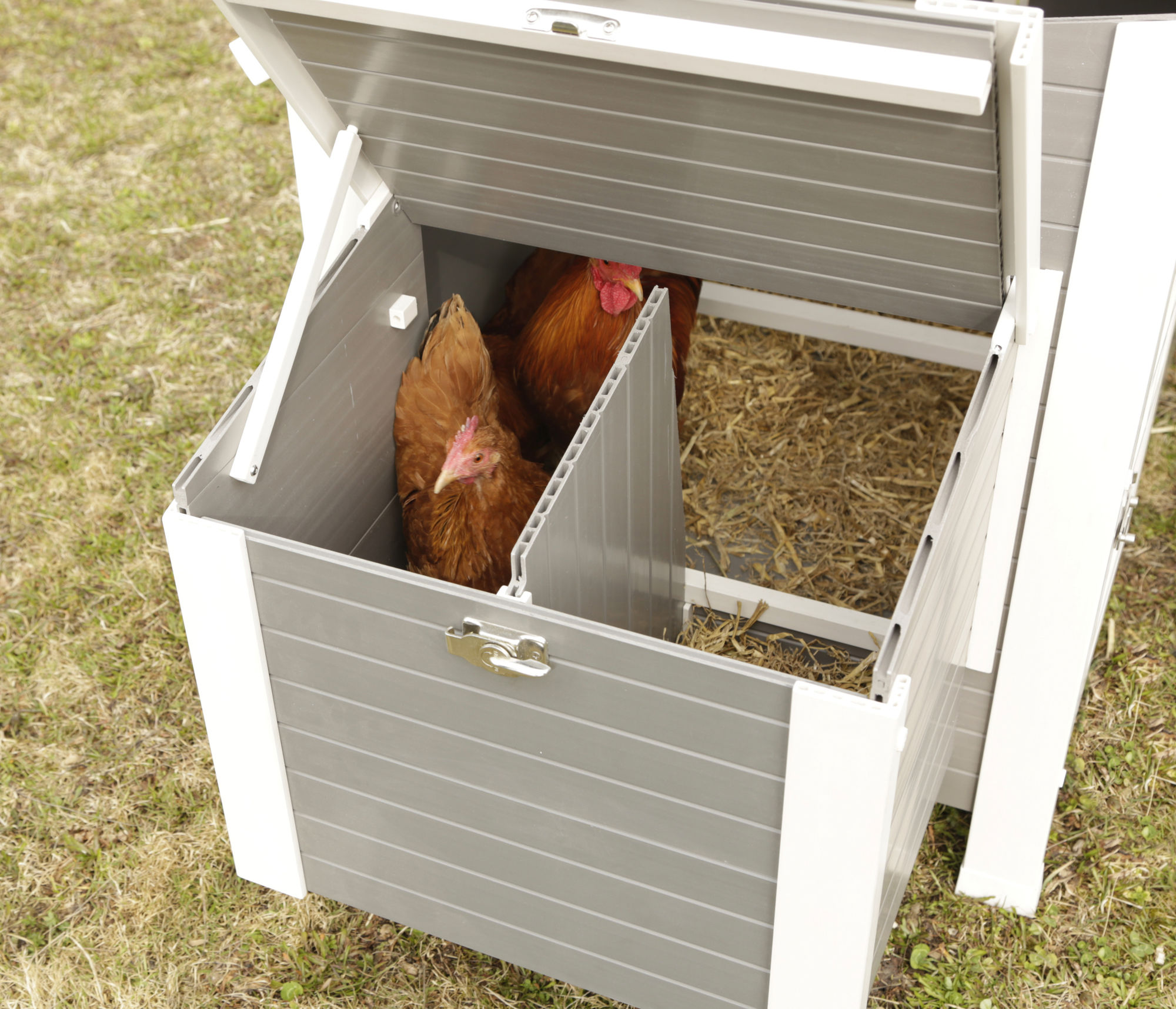 Kerbl ECO-Kunststoffstall "Barney", Hühnerstall, 137 x 73 x 83 cm, weiß/grau