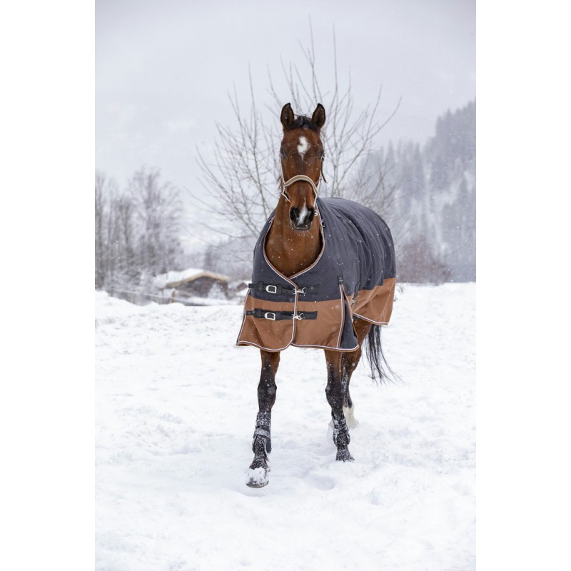 EQUITHÈME TYREX 600D "Aisance" Decke, 300g Füllung, Pferdedecke, grau/braun, Weidedecke