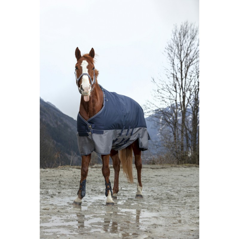 EQUITHÈME "TYREX 600D" Belly Belt Decke, 300g Füllung, Pferdedecke, marineblau/grau, Weidedecke